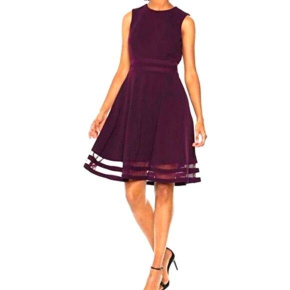 Calvin Klein Illusion Trim Fit and Flare Cabernet Sleeveless Dress - Picture 10 of 10